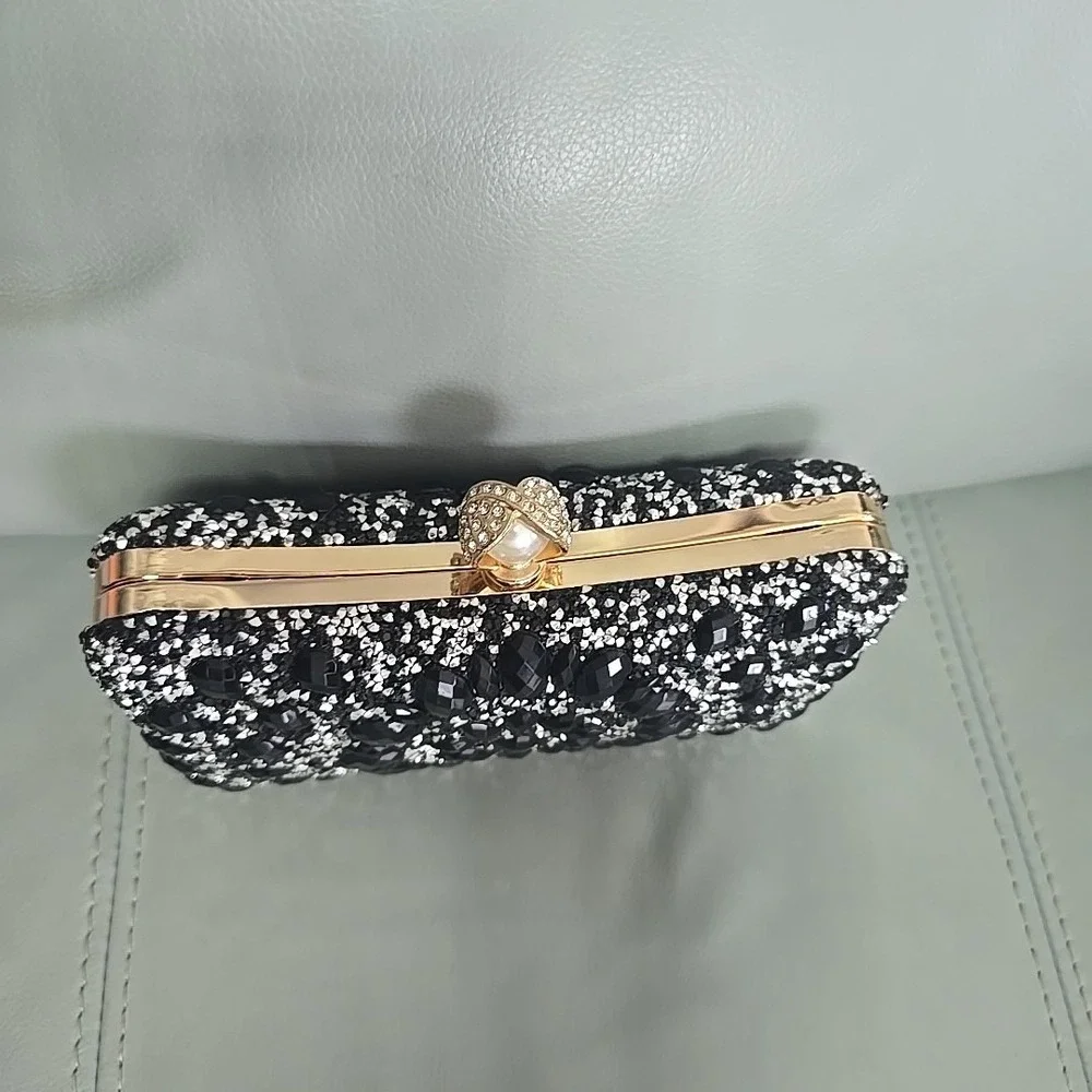 Evening Bag for‎ Women Sparkly Black Silver Rhinestone Clutch